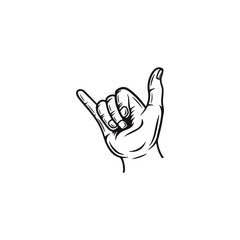 Shaka Hand Sign – Black and White Line Art Illustration