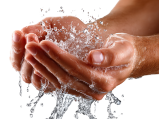Clean Hands and Fresh Water: An intimate shot captures a pair of cupped hands, cradling the life-giving essence of fresh water, symbolizing purity, cleanliness, and the essence of life.