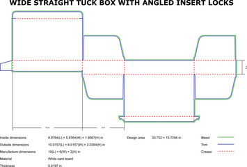 Detailed vector illustration of a wide straight tuck box packaging template layout