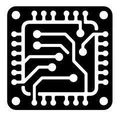 A black and white illustration of a circuit board, showing its intricate design.