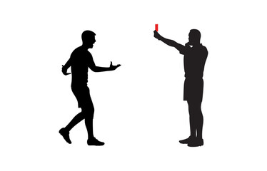 A referee is showing a card to a football player vector