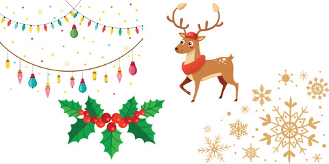 Christmas Reindeer, Lights, Holly, and Snowflakes Holiday Decoration