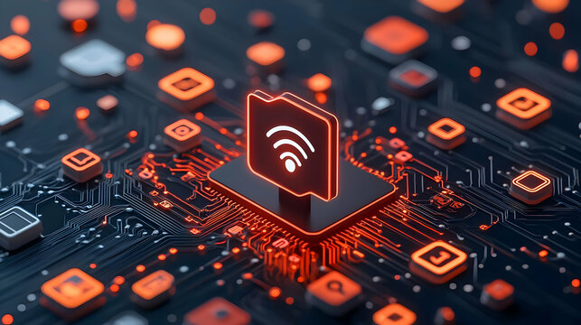 Abstract Technology Background with Wi-Fi Icon and Circuit Design