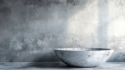 Minimalist concrete bowl with a weathered wall, modern studio aesthetic