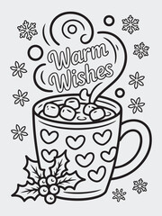 Cozy Mug of Cocoa with Marshmallows and Snowflakes Coloring Page
