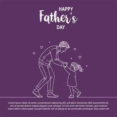 Happy Father's Day Line Art Illustration of Dad Dancing with Daughter on Purple Background