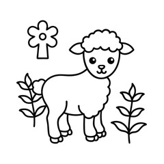 cute lamb with cross and flowers