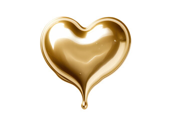 heart shaped liquid gold metal isolated on white or transparent png
