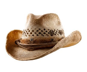 Stylish straw cowboy hat for outdoor adventures and events, cut out transparent