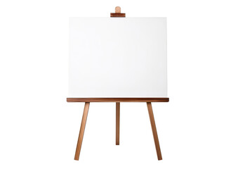 easel with blank white canvas frame isolated on white or transparent png