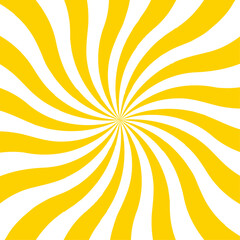 Minimal sunny sunset spotlight gradient banner for poster and cartoons background. Spiral radial striped backdrop design. Sunbeam sunrise burst illustration with spiral sunray and striped pattern