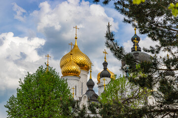Domes of the Epiphany Anastasia Cathedral. Epiphany monastery of St. Anastasia in Kostroma, Russia