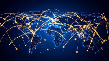 Global network map with illuminated city lights - Powered by Adobe