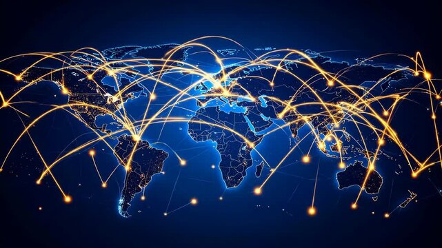 Global network map with illuminated city lights - Powered by Adobe