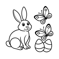 easter bunny with eggs flowers and butterflies coloring page 