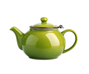 Bright green ceramic teapot for tea lovers and special occasions, cut out transparent