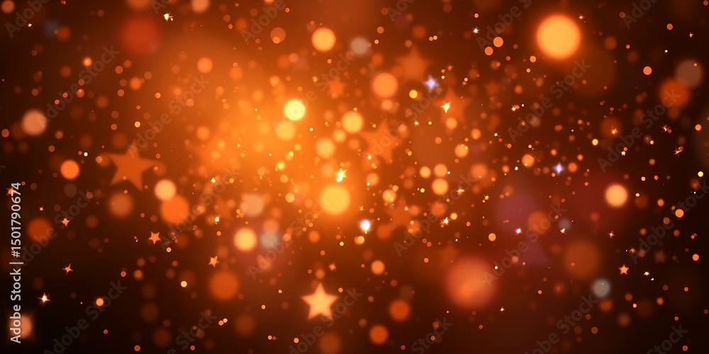 Poster golden bokeh background with glowing stars and circles creating a festive and magical atmosphere