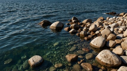 Fototapeta premium Rocky coast. Stones in the water. Close-up.