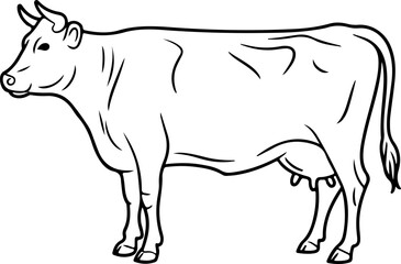 Cow silhouette and line art vector illustration.