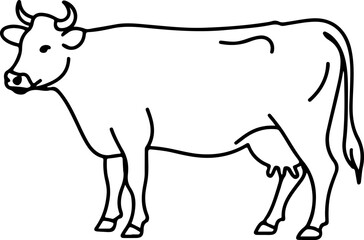 Cow silhouette and line art vector illustration.