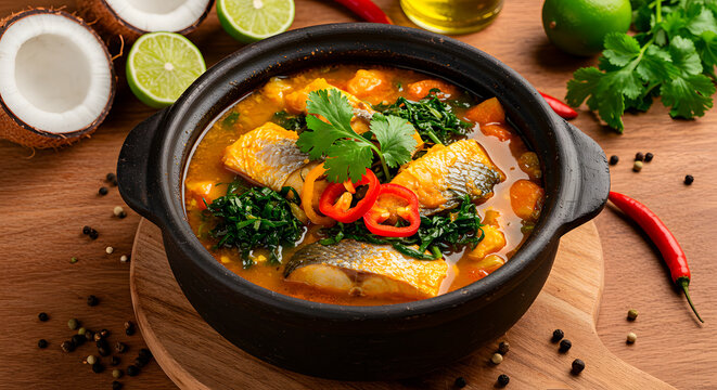 Brazilian Moqueca Fish Stew with Fresh Herbs and Peppers