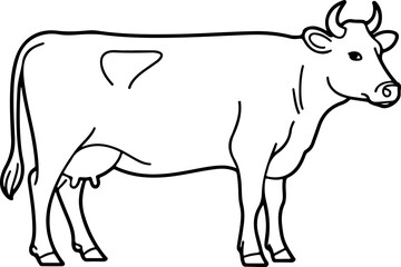 Cow silhouette and line art vector illustration.