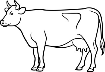 Cow silhouette and line art vector illustration.