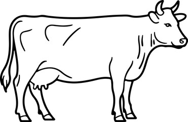 Cow silhouette and line art vector illustration.