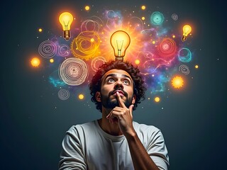 Businessman with a bright lightbulb in his head representing a powerful concept of creative business innovation and success