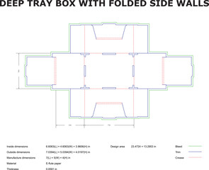 Deep tray box packaging design template folded side walls e flute paper