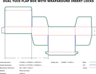 Dual tuck flap box packaging design template with wraparound insert locks