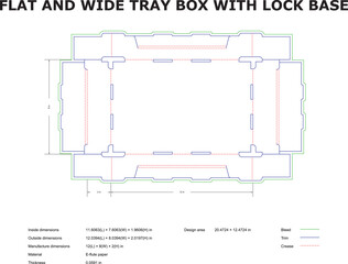 Flat wide tray box packaging design template lock base