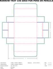 Narrow tray design template 1x6 grid for pens pencils