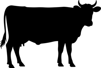 Cow silhouette and line art vector illustration.