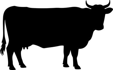 Cow silhouette and line art vector illustration.
