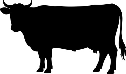 Cow silhouette and line art vector illustration.