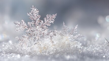 Delicate snowflake crystals in intricate patterns, nature's frozen artistry
