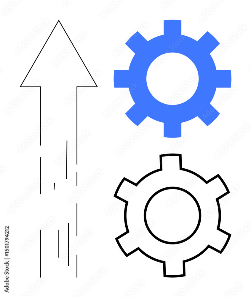 Poster upward arrow representing progress and two gears symbolizing teamwork, efficiency, and innovation. i