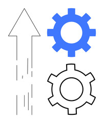Upward arrow representing progress and two gears symbolizing teamwork, efficiency, and innovation. Ideal for business strategy, product development, process management, career growth, cooperation