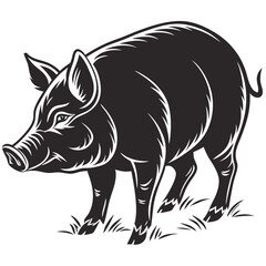 Fototapeta premium Wild boar vector illustration art featuring a black silhouette of the wild mammal