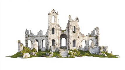 Fototapeta premium A stunning view of an ancient ruined structure, overgrown with lush greenery, showcasing nature reclaiming history.