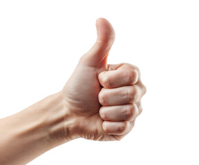 Positive gesture of approval with a raised thumb, cut out transparent