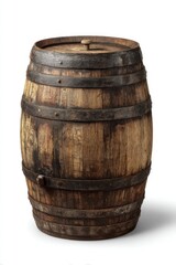 Obraz premium Rustic Wooden Barrel Still Life Studio Shot on White Background for Wine or Whiskey Aging or Storage