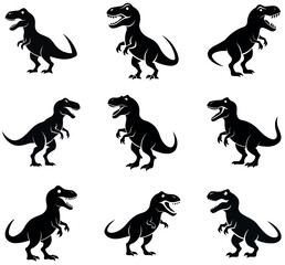 Black T-Rex Dinosaur Silhouettes Bundle – Vector Prehistoric Icons Set