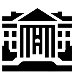 A black and white illustration of a building resembling the White House.