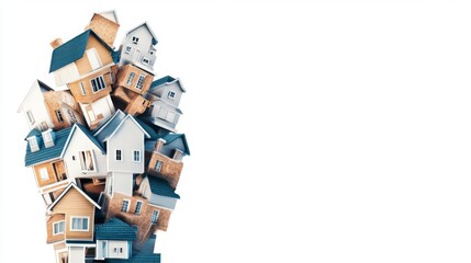 A creative arrangement of colorful miniature houses stacked together, representing home, community, and real estate concepts.