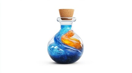 A stunning glass potion bottle showcasing swirling blue and orange liquid, perfect for fantasy-themed visuals.