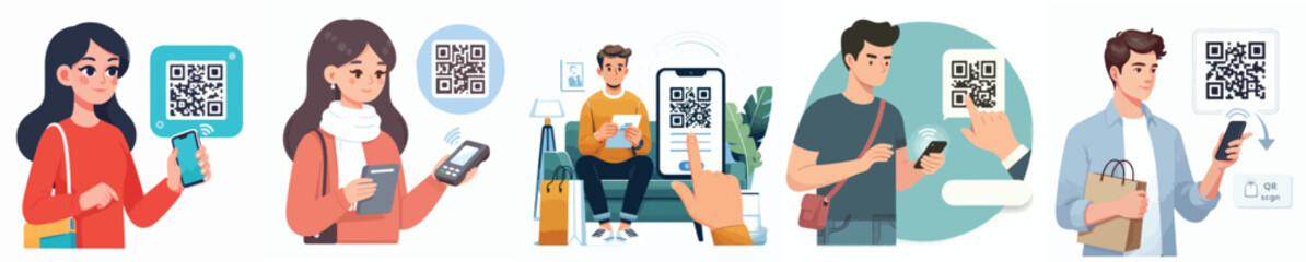 vector buyer pays with qr code