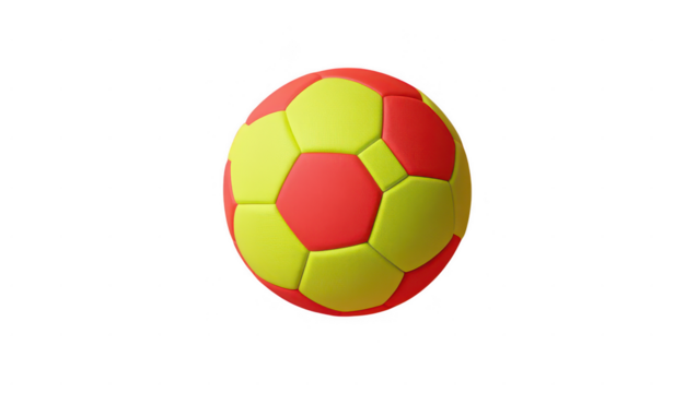 Red and yellow soccer ball isolated on transparent background