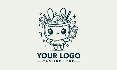 Cute chibi cartoon cat character with sparkling star eyes and adorable expression in kawaii illustration. Character concept
